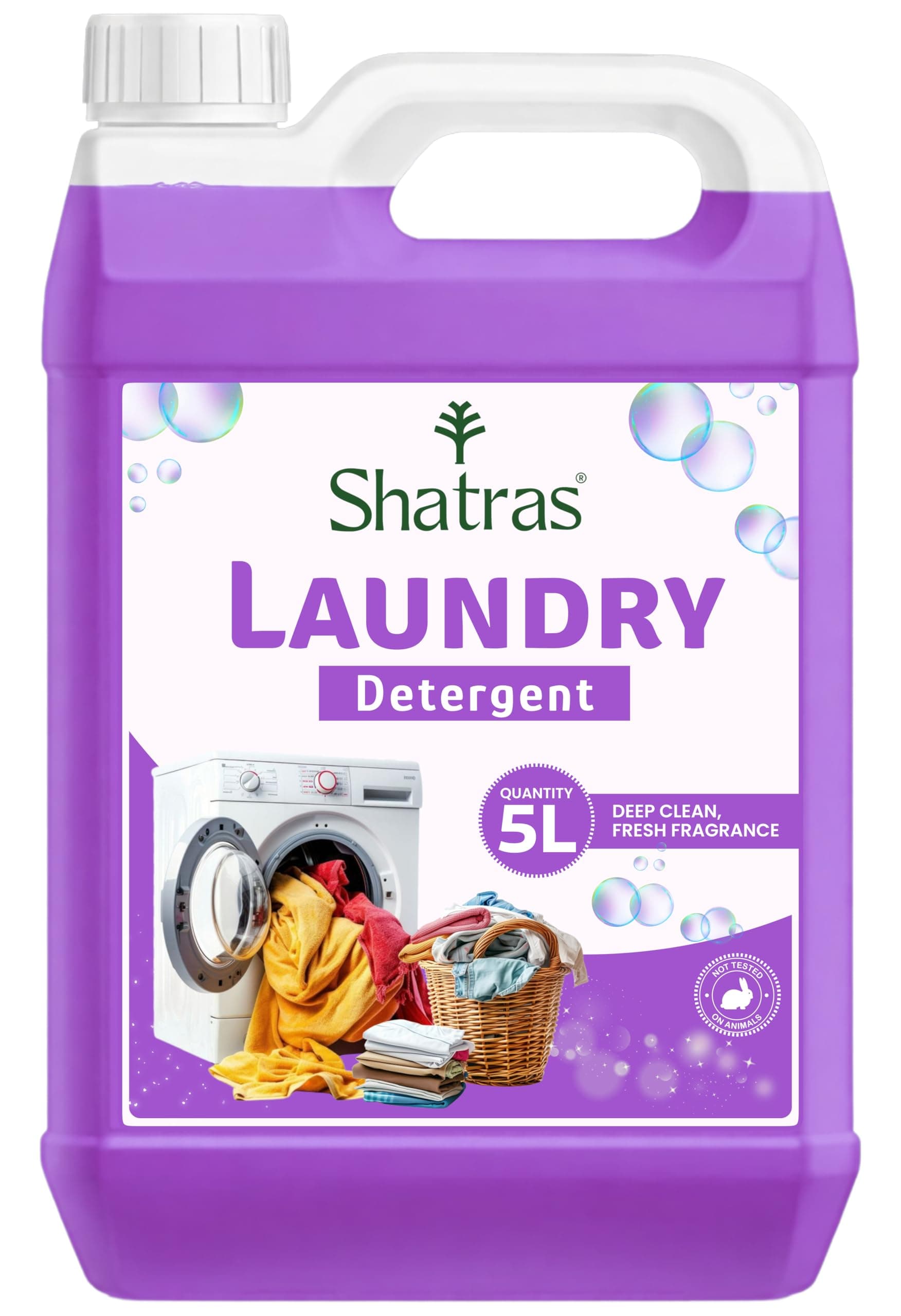 Shatras Lavender Liquid Detergent 5L | Advanced Deep Cleaning Laundry Liquid | Helps Remove Tough Stains & Dirt | Fresh Lavender Fragrance | Suitable for Top Load, Front Load Machines & Hand Wash