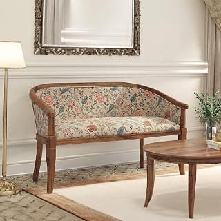 Urban Ladder Florence Loveseat 2 Seater in Teak Finish with Calico Floral Retreat Fabric Colour