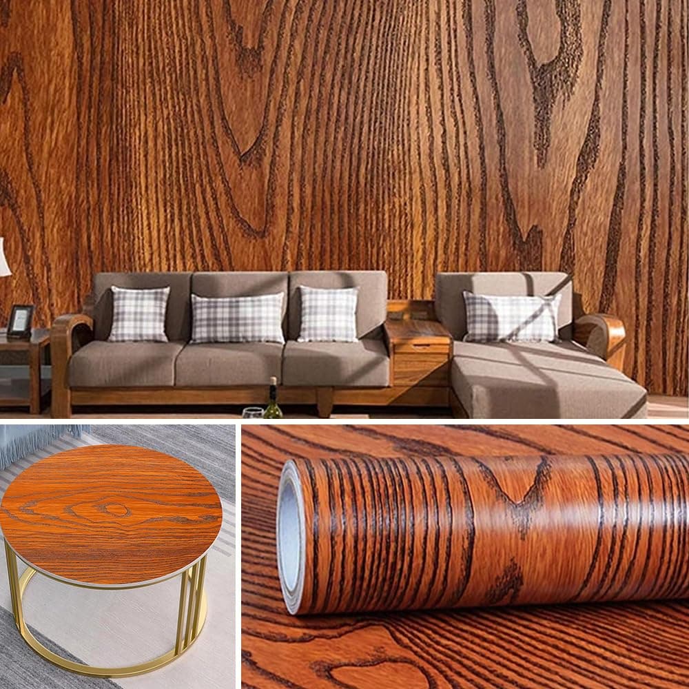 WALLIZMO Self Adhesive Wood Grain Wallpaper - Waterproof Vinyl Stickers for Old Furniture, Wooden Solid Door, Wardrobe, Desktop, PVC Wall Papers (Brown Wooden) 2 x 16 Feet