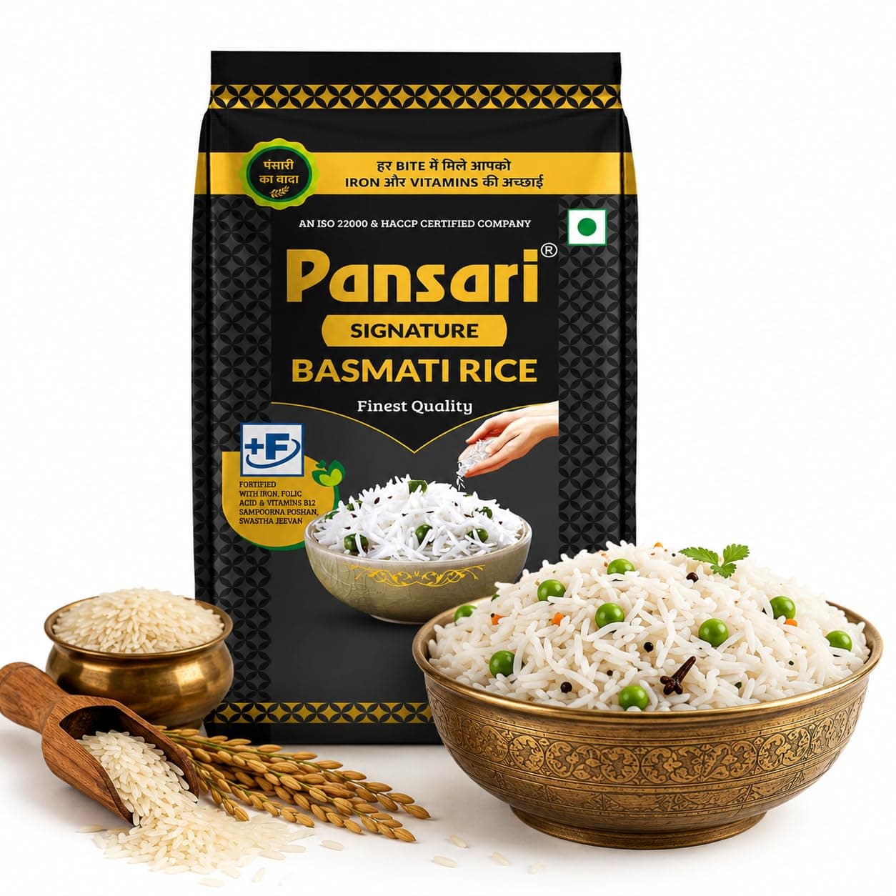 Pansari Signature Basmati Rice 5-Kg - Long Grain, Aromatic & Fortified with Iron, Vitamin A, B1, B2, B3, B12-5kg Pack - Ideal for Biryani, Pulao, and Everyday Meals