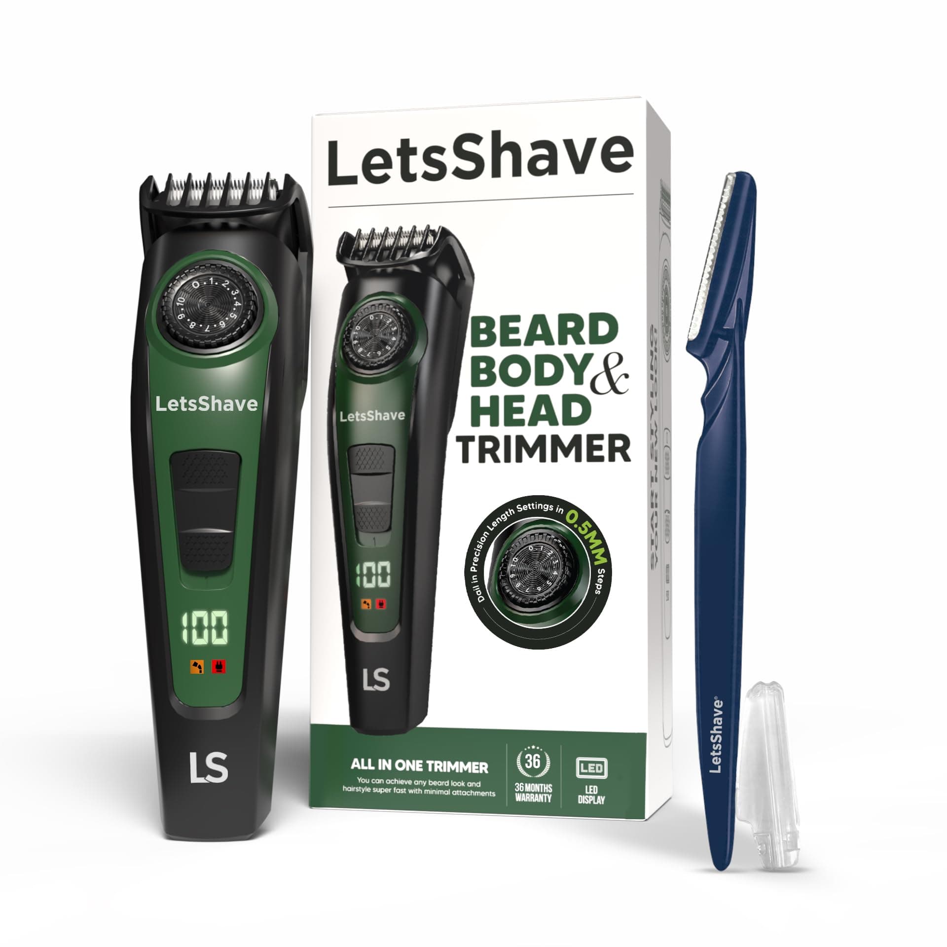 LetsShave Beard Trimmer for Men | All-in-One Beard, Hair & Body Trimmer | 120 Min Runtime | LED Battery Display | USB-C Fast Charging | 3-Year Warranty | Self-Sharpening Stainless Steel Blades | Free Pro Styler