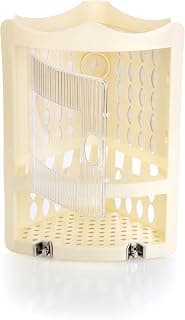 Nayasa Corner Rack, Small | Multipurpose Wall Mount Corner Shelf with Door | Durable Plastic Storage Organizer for Bathroom & Home | Light Ivory