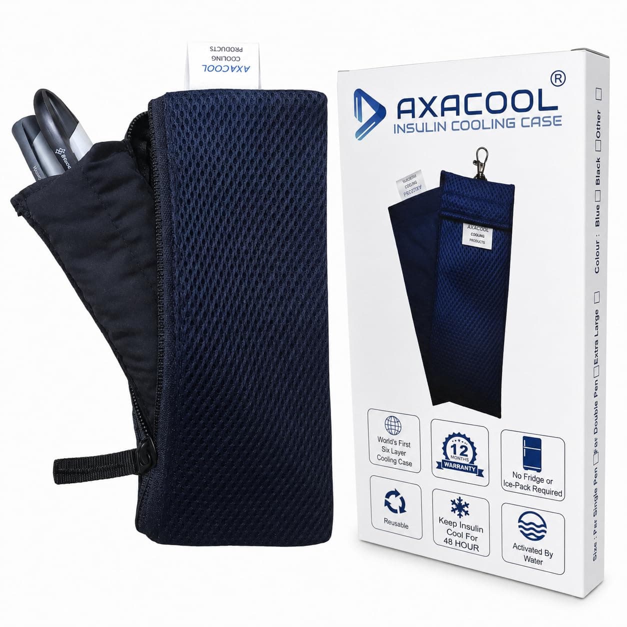 AXACOOL® Insulin Cooler Travel Case 48 Hours, Insulin Cooling Pouch, No Ice Packs Needed, Portable Insulin Carry Bag for Long Travel, Compact Insulin Cooler & Medicine Pouch for Travel Black Zip