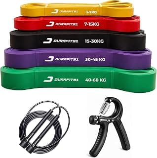 Durafit91 Resistance Bands Set of 5 (Extra Light to Extra Heavy), Pull Up Bands for Men & Women, Exercise Bands for Strength Training, Home Workout, Gym Fitness, Stretching, Mobility, Yoga, Crossfit