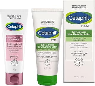 Cetaphil Brightness Reveal Creamy Cleanser - 100 G & Daily Advance Ultra Hydrating Lotion For Dry/Sensitive Skin, 100 G
