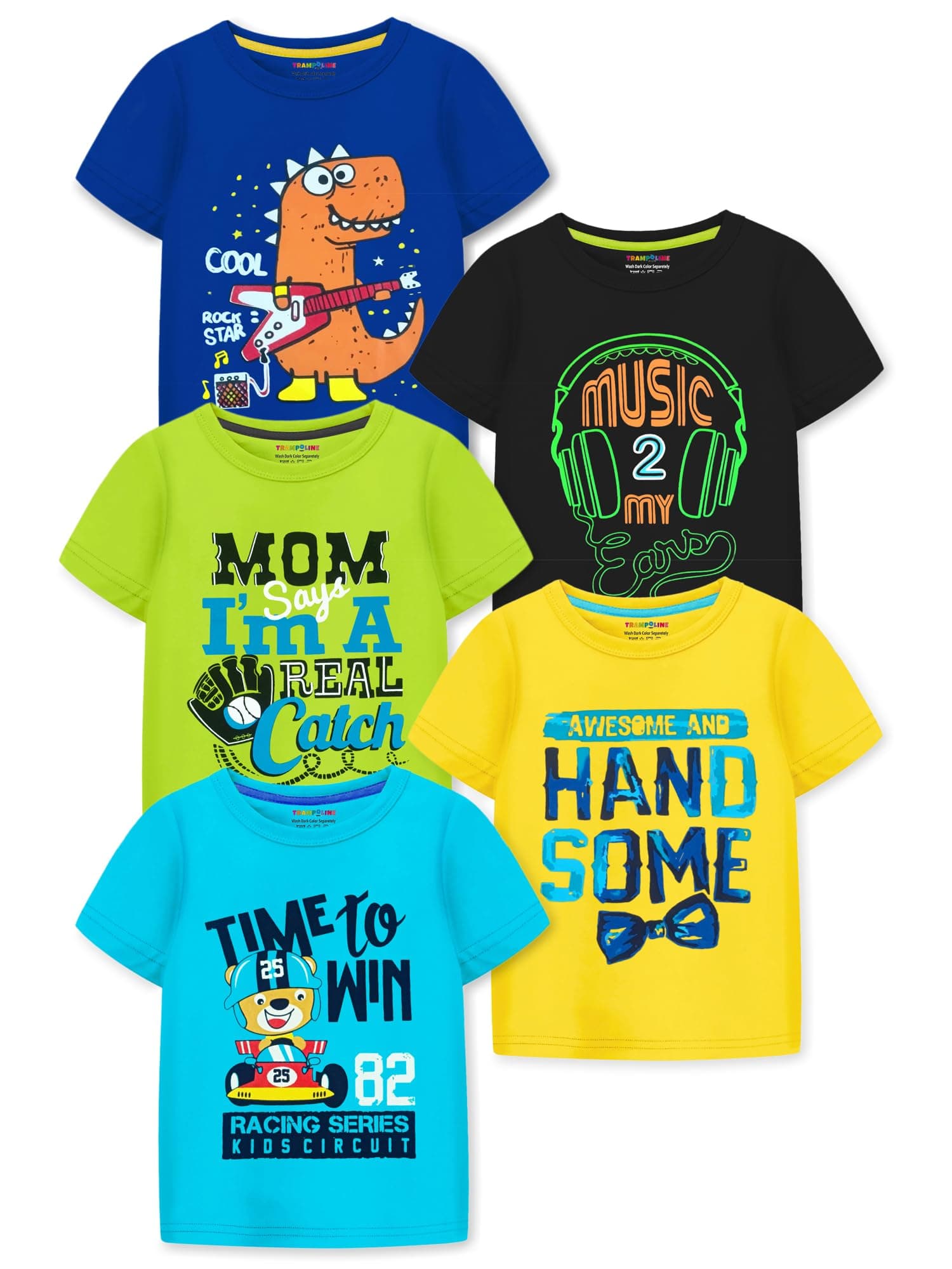 Trampoline Boys Half Sleeves Regular Fit T-Shirt (Pack of 5) Multicolour