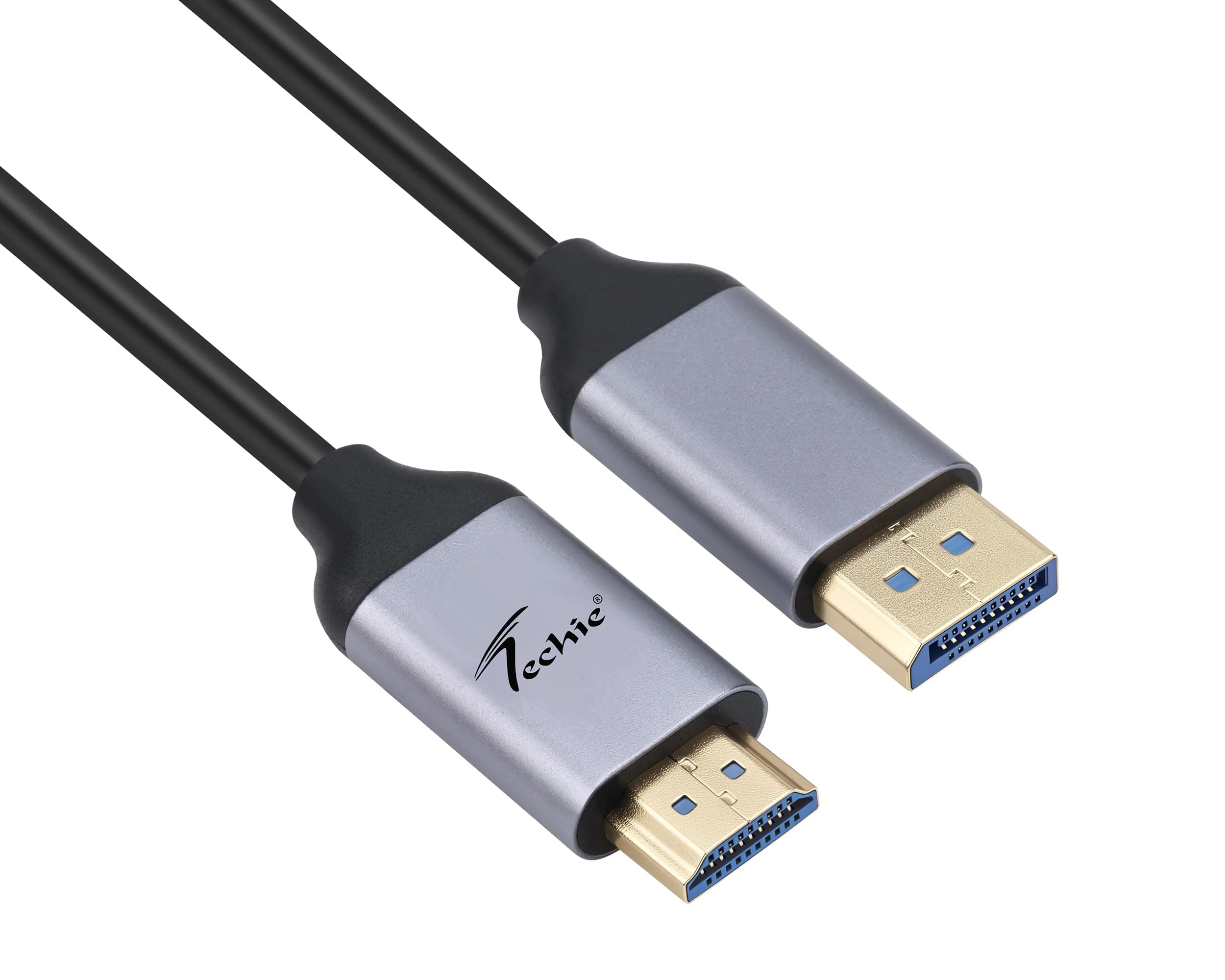 Techie DisplayPort to HDMI Cable 1.8m (Metal/CU), 4K 30Hz Display Cable, DisplayPort (Male) to HDMI (Male) Adapter, Gold-Plated Connectors, ABS Body, Plug-and-Play (Black)