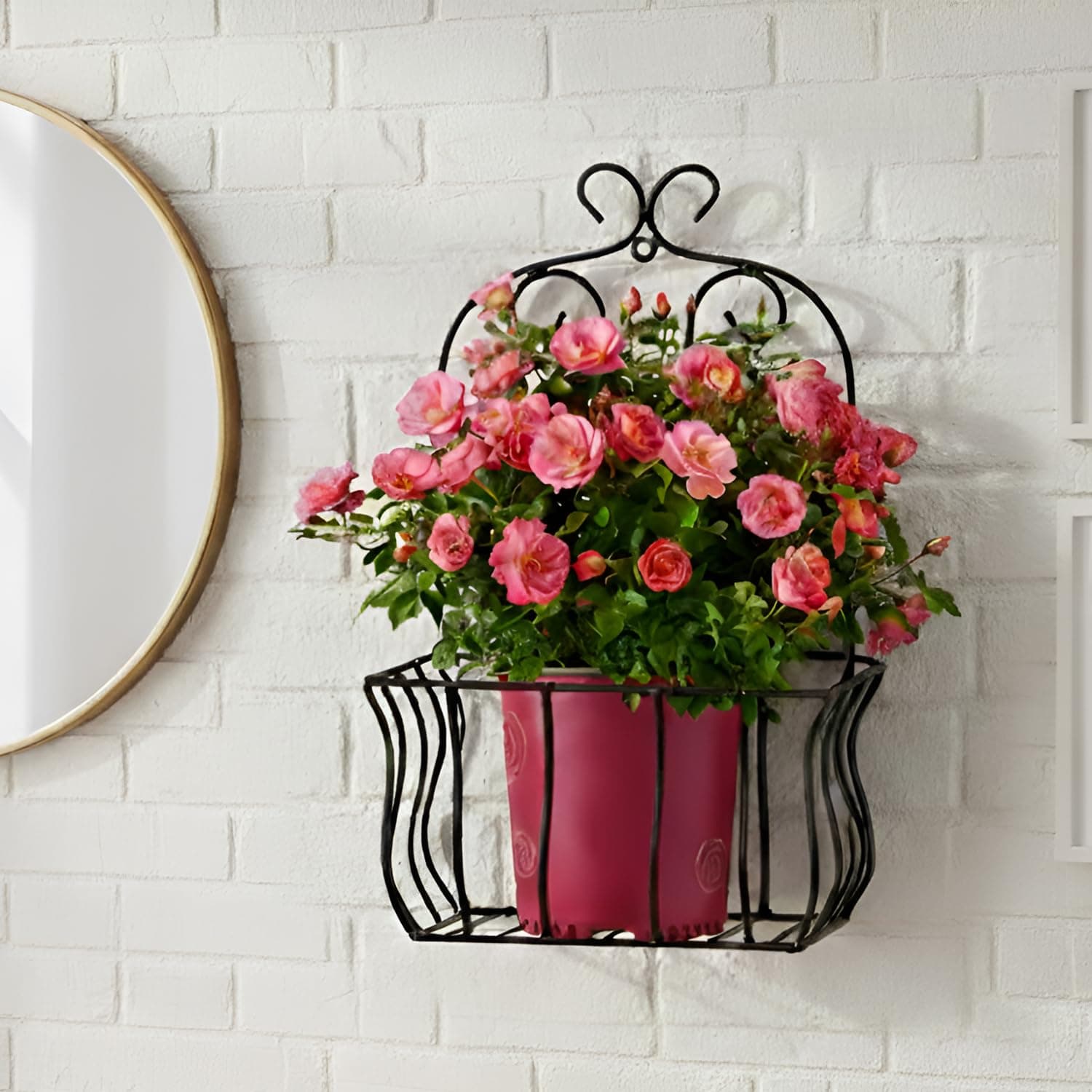 Pivalo Plant Stand Wall Mounted Galvanized Metal Flower Pot Holder Indoor and Outdoor Gamla Support Corner Rack Display Shelf for Home Garden Balcony Decoration (Pack of 1, Black)