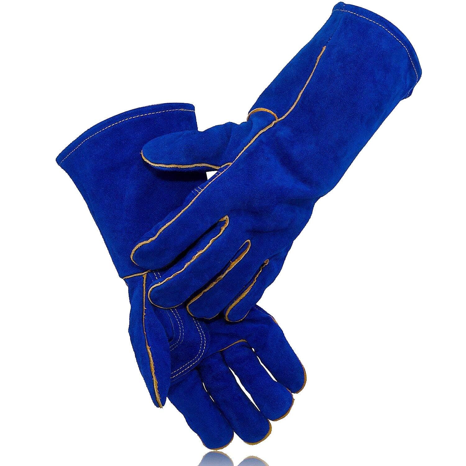 Jupiter Industries Animal Handling Leather Gauntlet Gloves, Bite Proof Protection from Dog, Cat, Bird, Snake, Kevlar Stitch Gloves for Vets, Groomers, Pet Owners (Blue, 18 inch, Pack of 1 Pair)