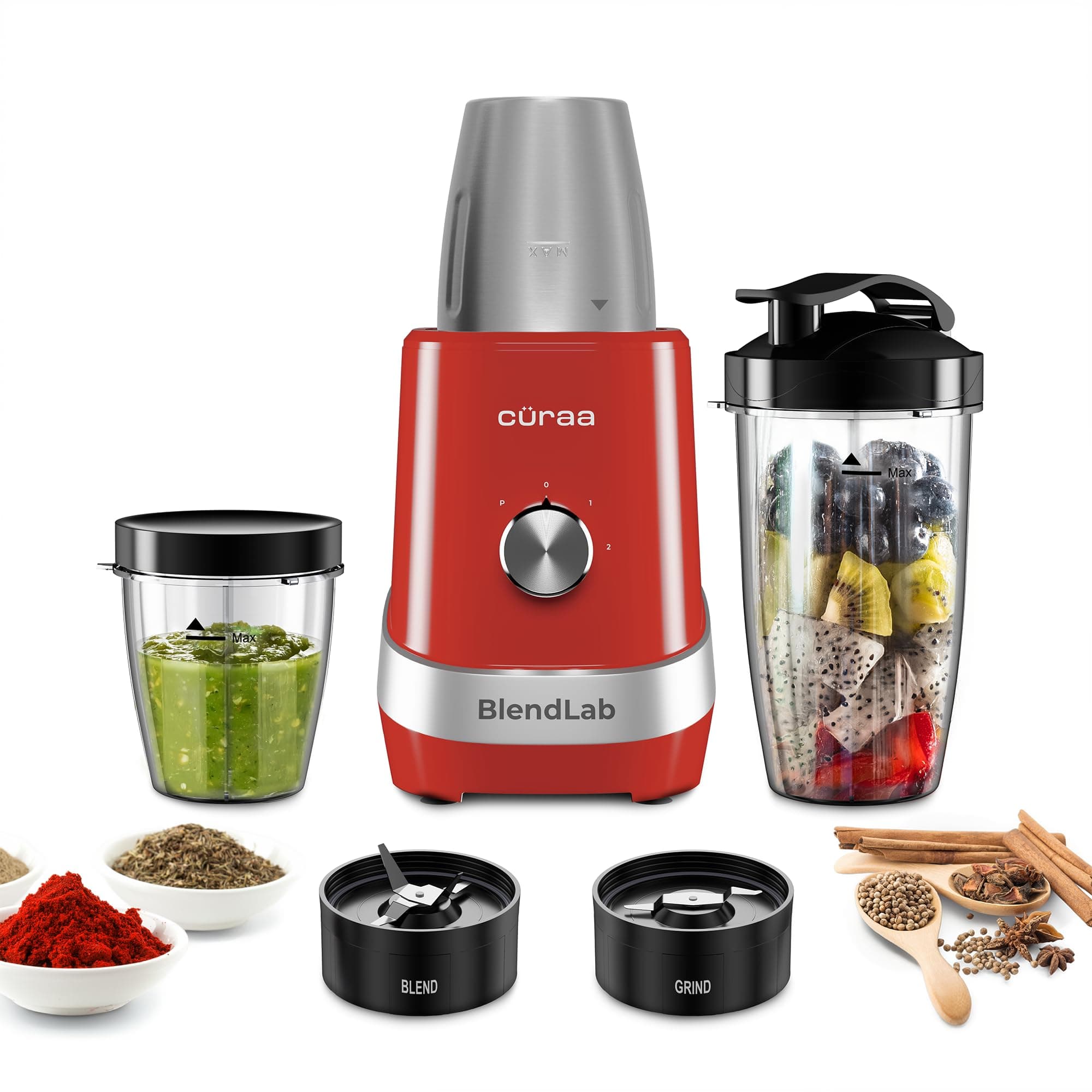 CÜRAA BlendLab by Chef Sanjyot Keer | Blender Mixer Grinder for Kitchen with Stainless Steel Jar | Dry & Wet Grinding | 100% Copper Motor | Smoothies, Masala, Chutney | 2 Year Warranty (Red)