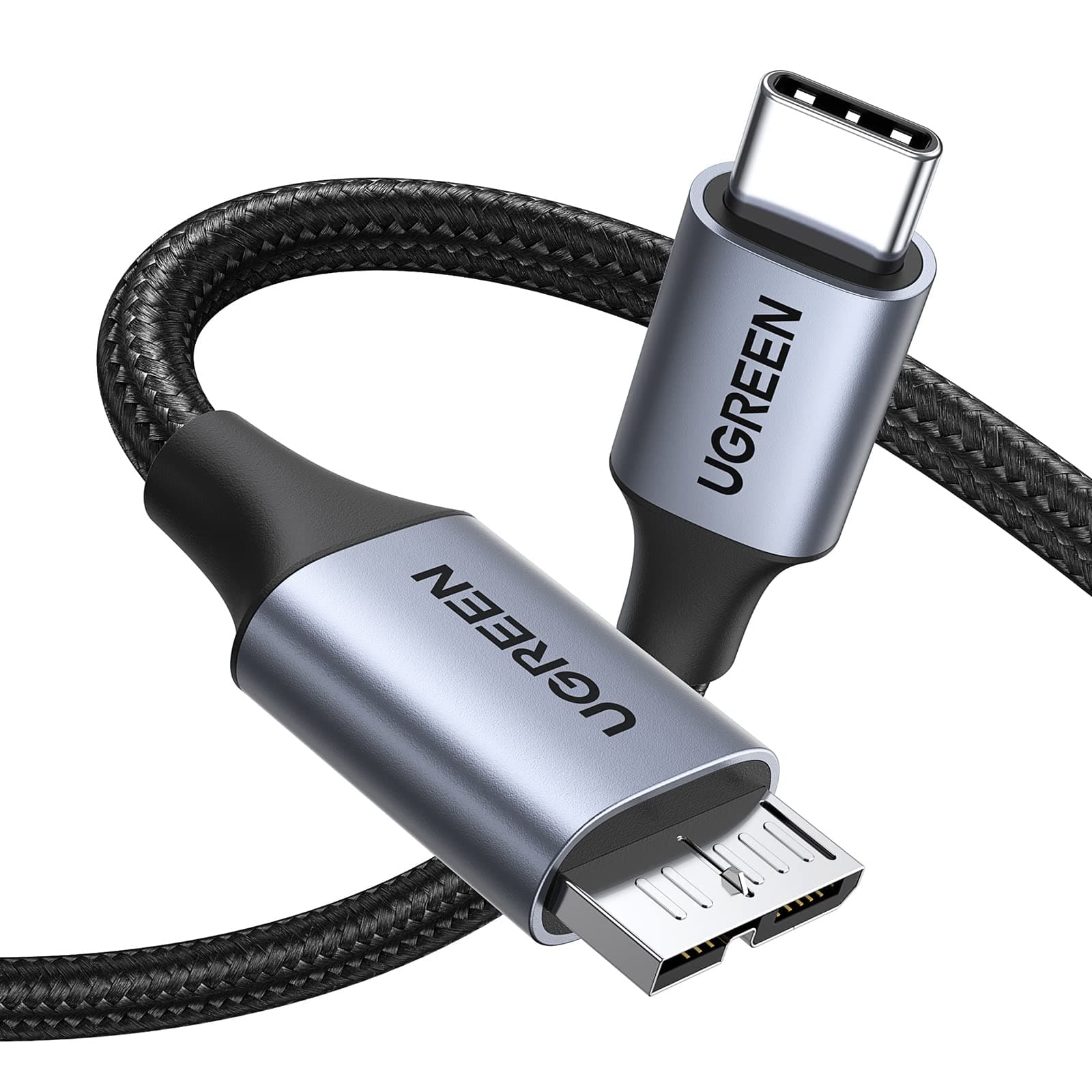 UGREEN 10Gbps Micro 3.0 to USB-C Cable External Hard Drive Data Transfer | For Galaxy S5/Seagate/WD/Toshiba/Portable SSD/HDD/Camera/1M, Nylon Braided, Fast Charging