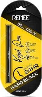 RENEE Hard Black Kajal Pen with Sharpener | 24 Hrs Stay | Long Lasting | Super Black Kajal Pencil | Matte Finish & Rich Color Payoff | Smudge & Water Proof | One Swipe Application Formula | 0.35gm