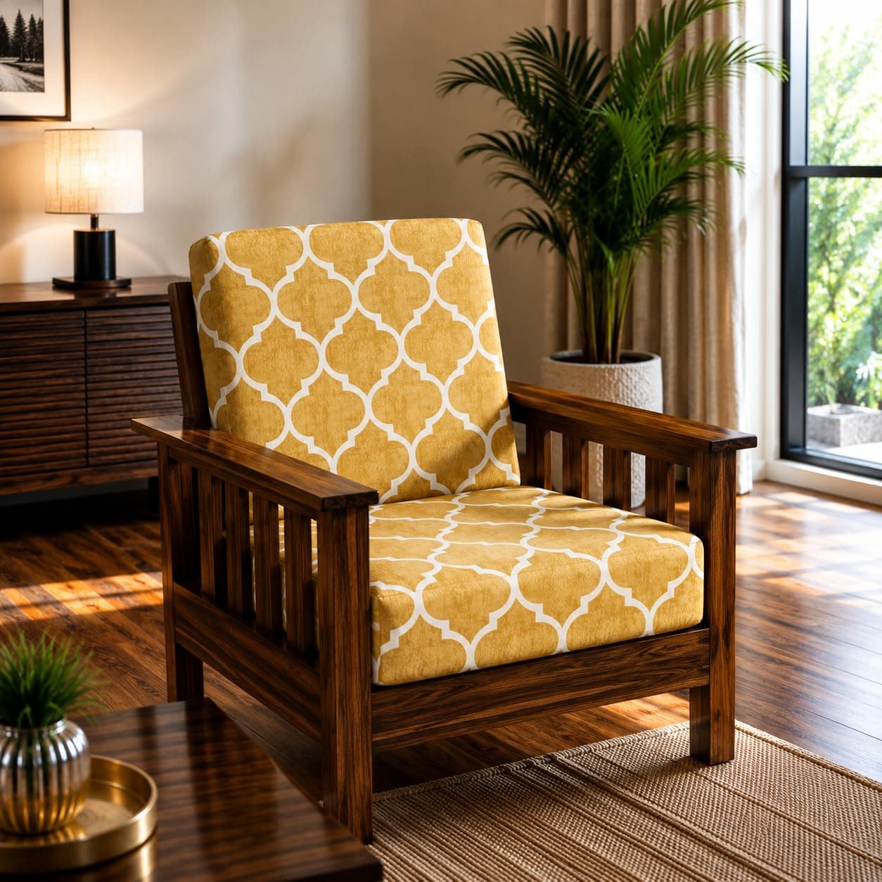 AMAZE ATTIRES Stretchable/Spandex Printed Sofa Slip Cover, Pack of 2 Sofa seat Covers can use for livingroom, Couch, Wooden Sofas & Offices (Yellow Geometrical)