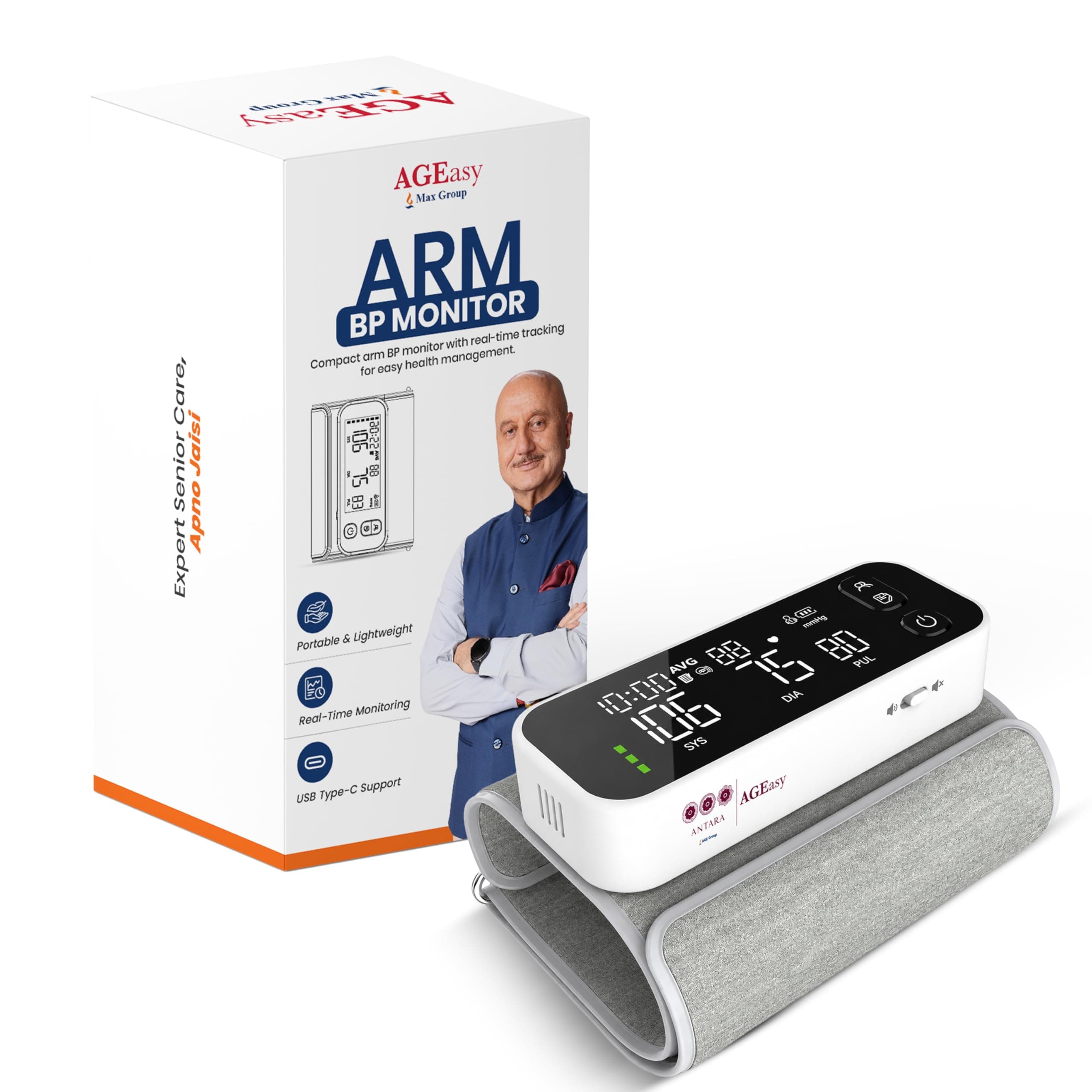 AGEasy (Max Group) Fully Automatic Arm Blood Pressure Monitoring Device | BP Apparatus for Home | Portable Digital BP Check Machine for Hypertension & Managing Heart Health | Smart & Clear Display for Easy Reading (Arm BP Monitor (White)