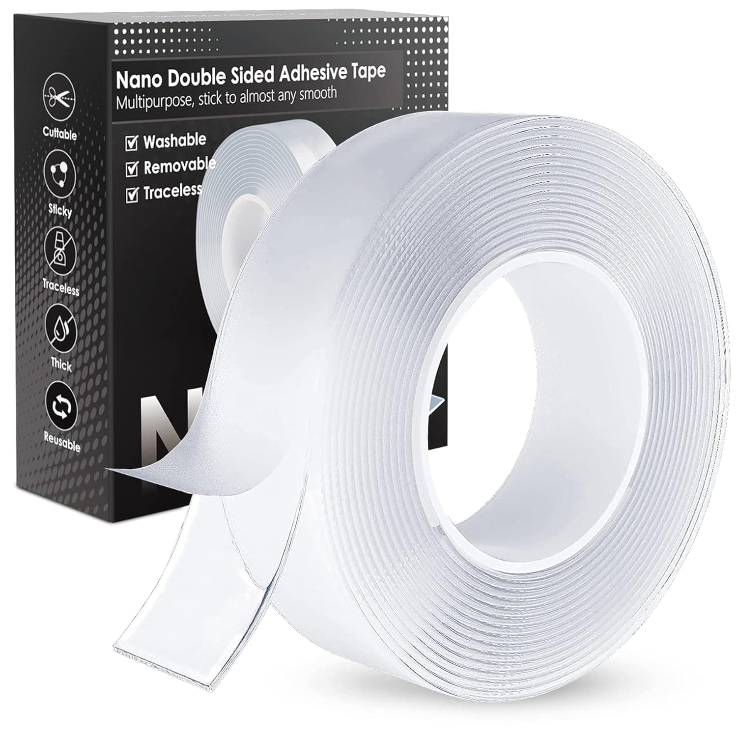 ECLET Nano Double Sided Tape, Multipurpose Super Sticky Gel Grip Mounting Tape, Washable, Reusable, No Residue, for Home & Office, 2mm Thick, 1.2 Inch Wide, Transparent (3 mtrs)