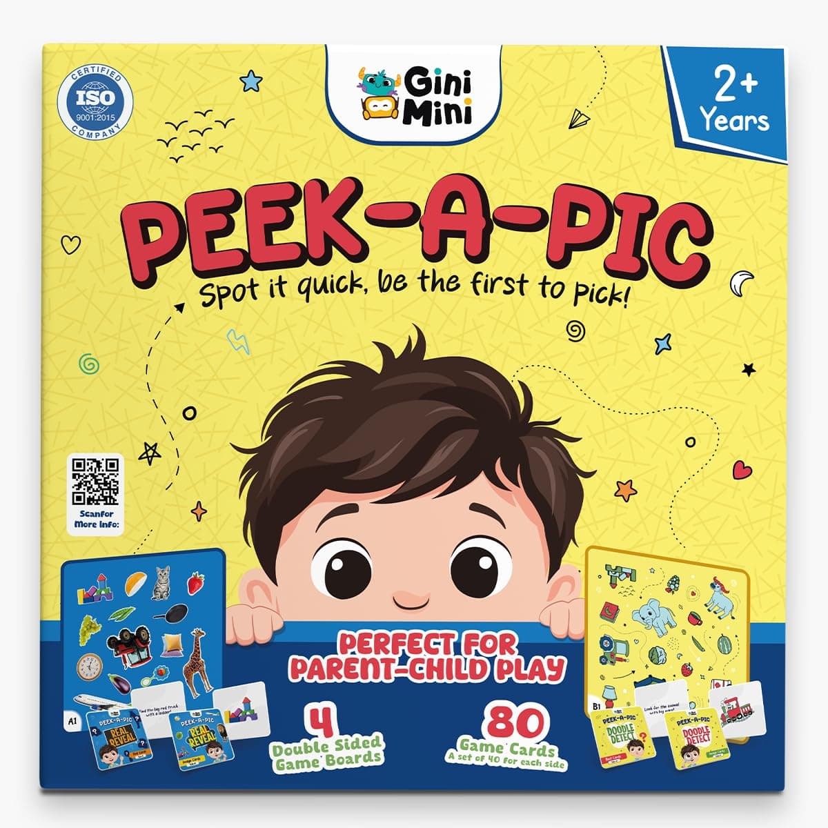 GiniMini Peek-A-Pic 80 Cards Matching Game for Kids 2+ | Educational Toy for Memory, Focus & Vocabulary Building | Preschool Learning Gift
