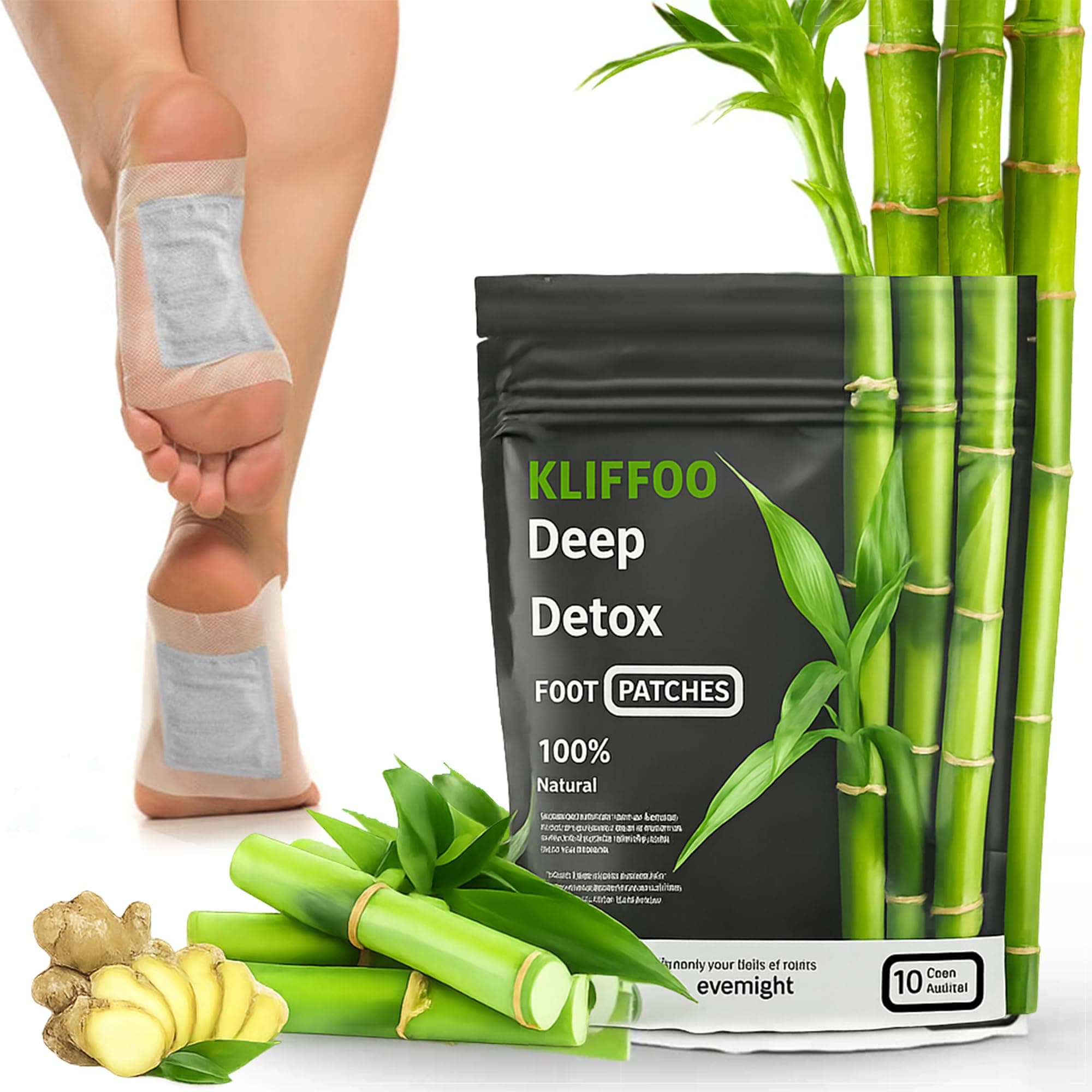 KLIFFOO Detox Foot Pads for Toxin Removal, 10 Pads Body Detox Foot Patches for Weight Loss for Men & Women, Bamboo Vinegar Natural Ingredients Foot Patch for Pain Relief, Sleep Aid, Blood Circulation and Detoxification