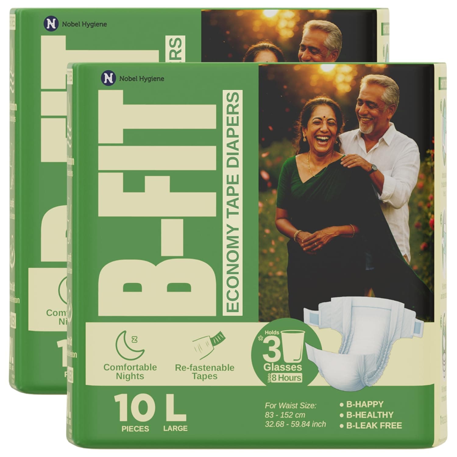 B-FIT Economy Adult Diaper L Size Tape Style | 20 (Large) | Waist 32.68-59.84 inch | Refastenable Tapes, Cottony Comfort, Gel Core, 8 Hours Absorption | Unisex, Leakproof, Soft Elastic Waistband