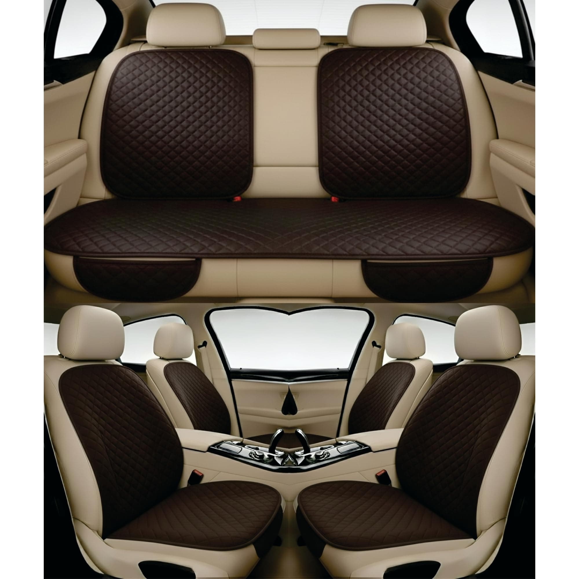 AURAFRESH Car Seat Protector Cushions Cover, Airbag friendaly. (Brown, 7PC Front & Rear SEAT Full Set)