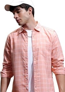 Highlander Men's Slim Fit Checks Shirt | Long Sleeves | Spread Collar | Casual Shirts for Men
