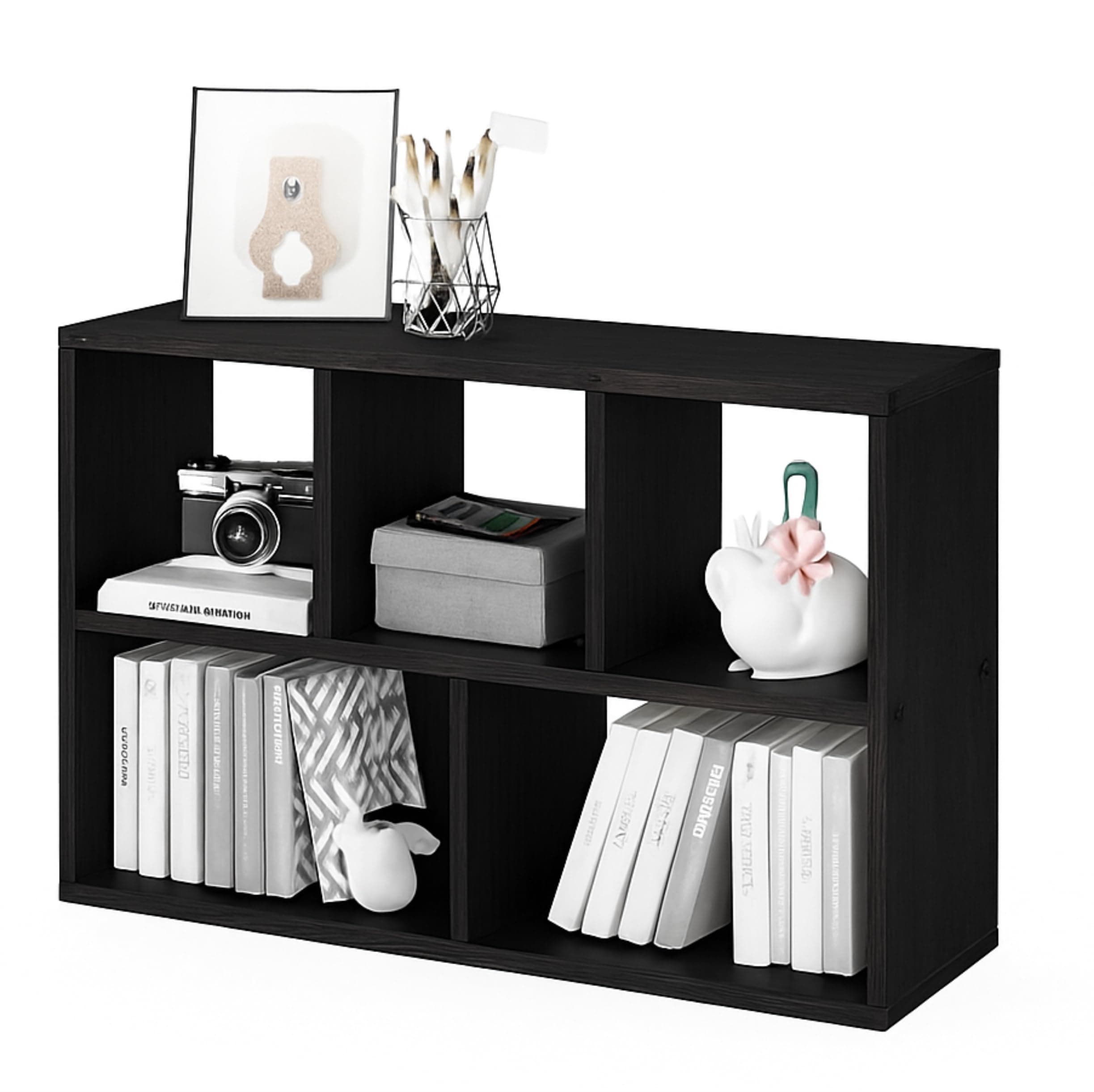 Enigmatic Woodworks 5 Cube Wooden Storage Organizer, Open Bookshelf & Display Rack for Living Room, Bedroom & Study, Engineered Wood, Wenge Suede Finish, DIY Assembly, 33.5 * 9.5 * 24.7inch