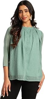 Janasya Women's Dobby Chiffon Woven Design Regular Top