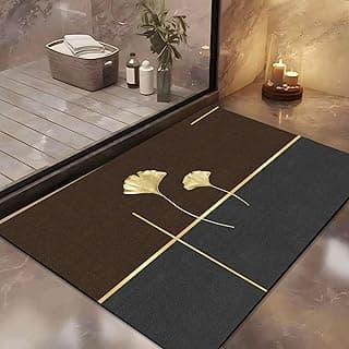 Yellow Weaves 1 Pc Anti Slip Water Soaking Floor Mat, Water Absorbent Non Slip Bath Mat, Quick Dry Mat for Bathroom, Door Mat for Home, Kitchen, Office, Kitchen (Dual Tone Leaf)