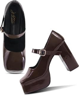 JM LOOKS Retro-Chic High Platform Mary Jane Pumps with Secure Ankle Strap and Bold Chunky Block Heel