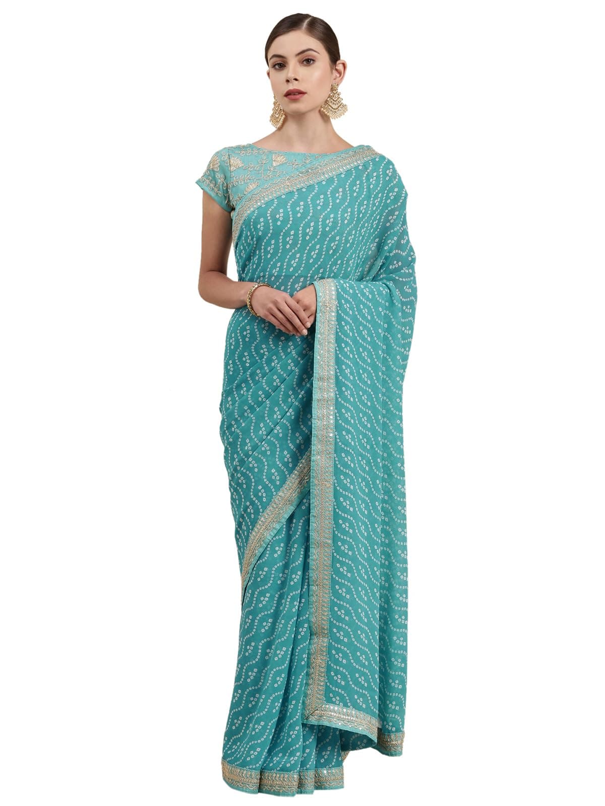 SIRIL Women's Bandhani Printed Georgette Saree with Unstitched Blouse Piece