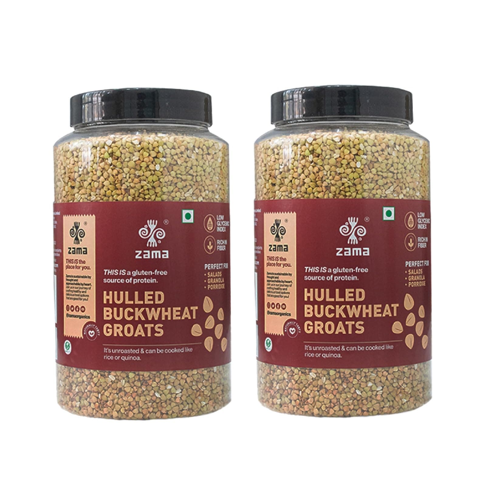 Zama Organics Hulled Buckwheat Groats 1kg (Pack of 2) | Gluten Free | Excellent Substitute for Rice | Rich in Vitamins | Good Source of Protein | Healthy Grains | Kuttu Giri