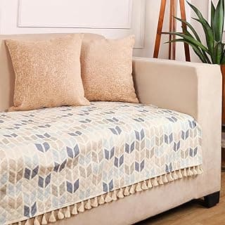 STITCHNEST 3 Seater Printed Quilted Velvet Sofa Slip Cover Protector with Tassels