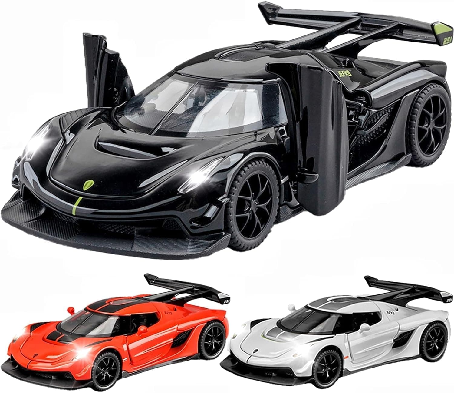 MANAKI ENTERPRISE 1:32 Koenigsegg Jesko Sports Die-Cast Metal Pull Back Car with 6 Openable Doors with Sounds and Lights Toy Decoration Car Best Gift Toys for Kids【Color As Per Stock】