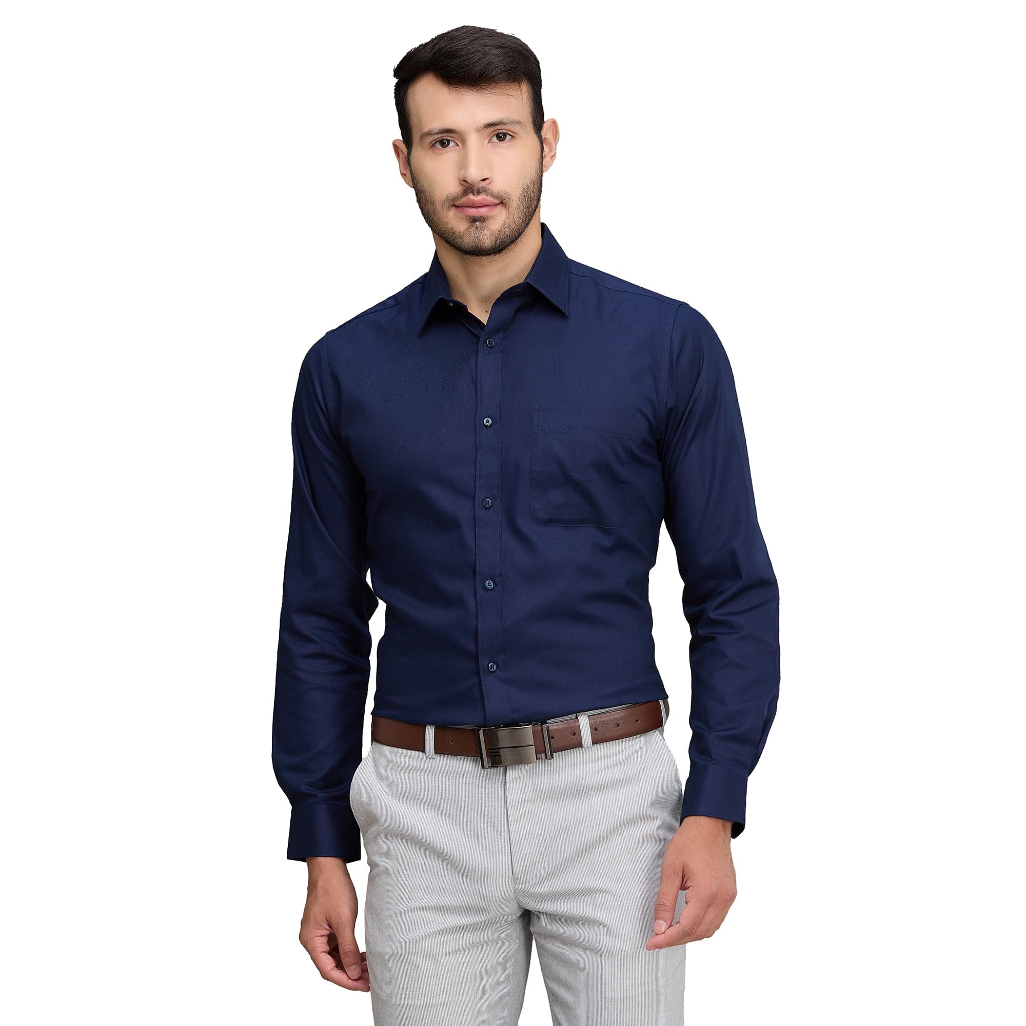 Raymond Men's Slim Fit Solid Pattern Pure Cotton Full Sleeve Semi Cut Away Collar Formal Shirt