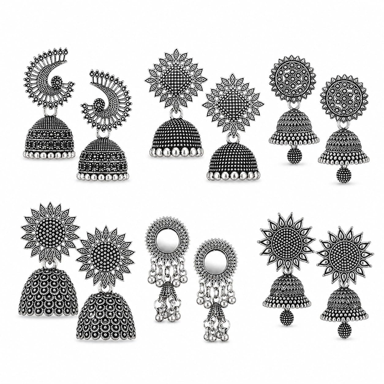 MEENAZ 6 Pair Earrings set for women Stylish fashion jhumka earrings oxidised Silver Earrings for women Combo pearl chandbali stylish black jhumkas Earrings For girls South indian traditional Jhumki Ear Rings 860
