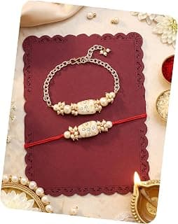 Karatcart Gold-Plated Kundan Rakhi Rakhi with Roli Chawal for Brother and Bhabhi