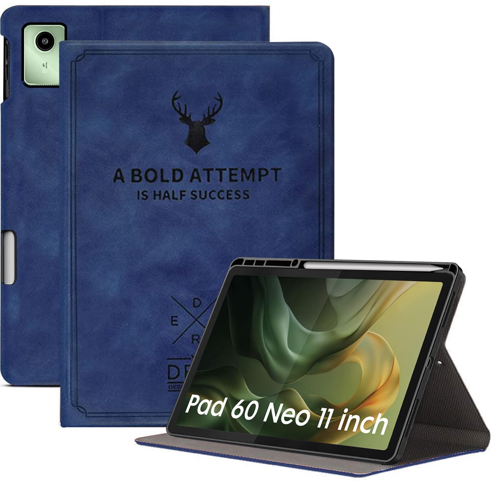 Robustrion Case Cover for Moto Pad 60 Neo Cover 11" with [Pencil Holder], Deer Flip Cover Case for Moto Pad 60 Neo Cover 11" Tablet - Blue