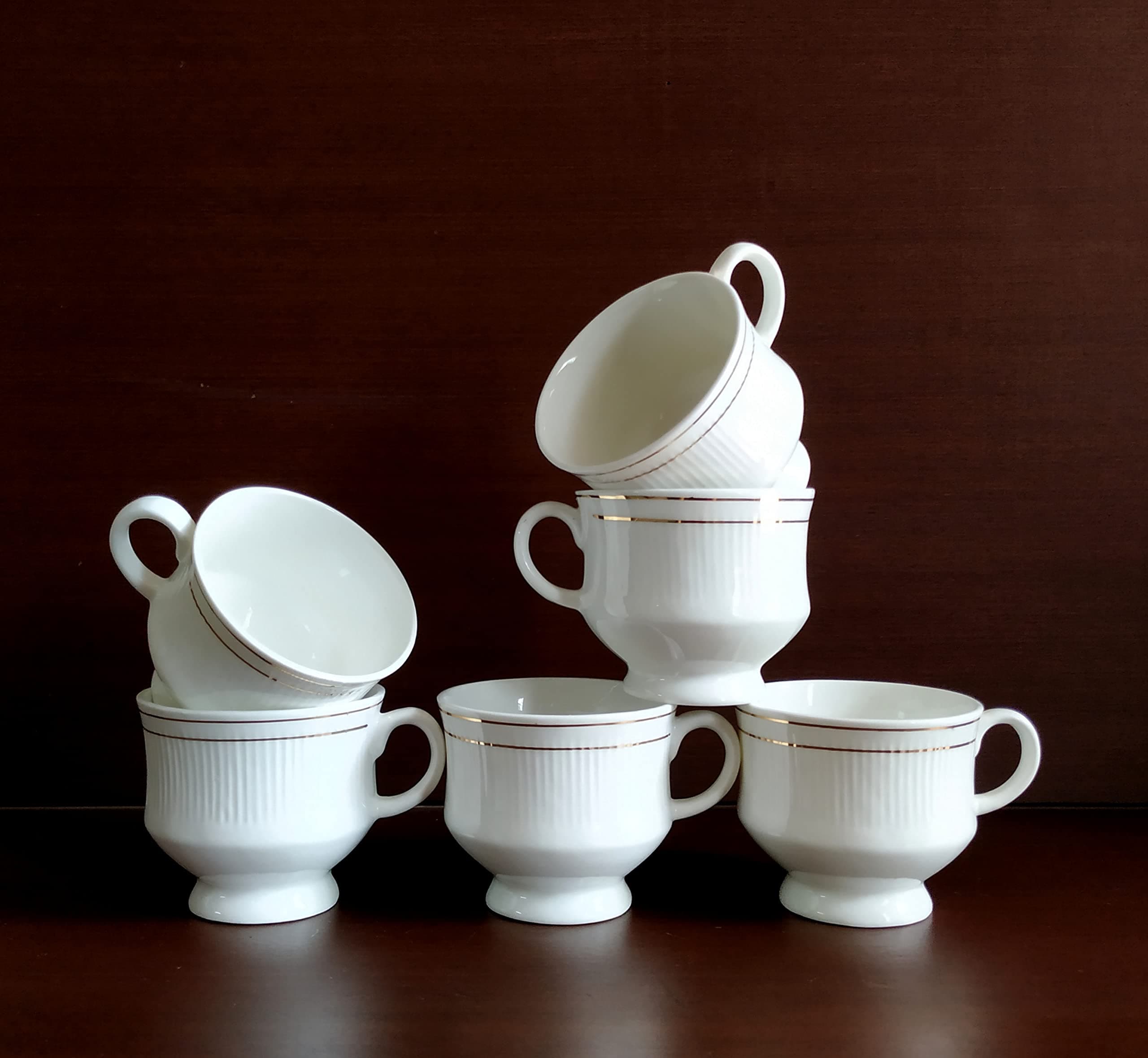 MOODY PANDA Bone China Cup Set of 6 | 150 ml Lightweight Tea & Coffee Cups | Microwave & Dishwasher Safe Tableware | Elegant Home & Party Serveware
