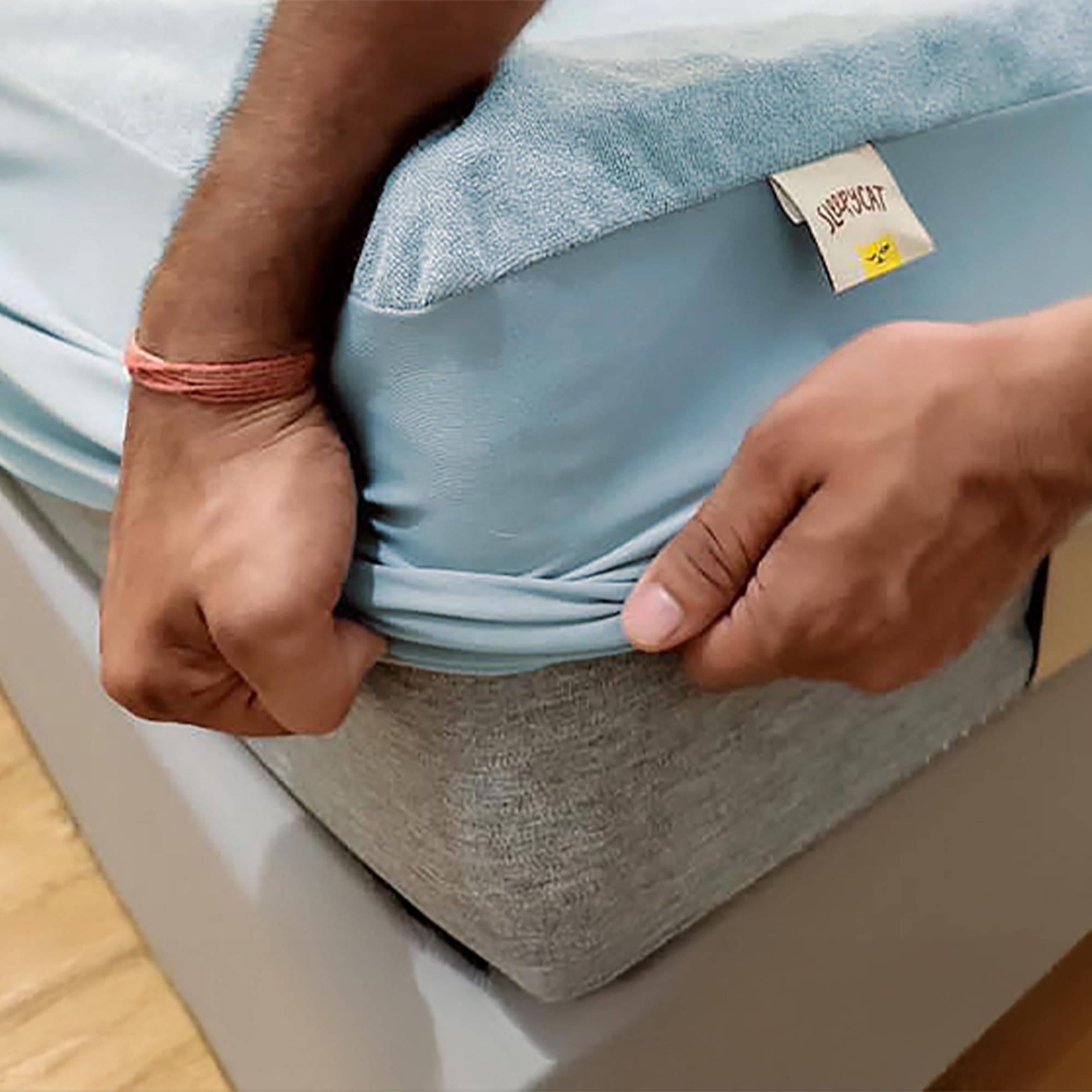 SleepyCat Waterproof Ultra Soft Mattress Protector | Cotton Feel Fitted Cover for Double Bed | Breathable, Hypoallergenic & Durable Protection | 75x48 Inches | Blue