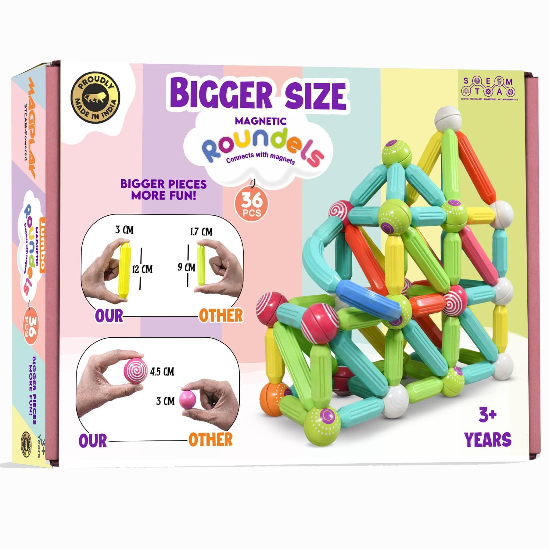 KIPA GAMING Jumbo Pack: 36-Piece Big Size Magnetic Building Set - Exclusive Big Size, More Fun, More Learning and Creative Construction - Ideal for Ages 3+ (Jumbo Roundel - 36Pcs)