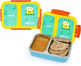 rabitat Yumzee Kids Lunch Box – Leakproof Stainless Steel Bento Tiffin for School, Boys & Girls | BPA-Free, Food-Grade Steel, Easy-Open Lock | 2-Year Brand Warranty | Mad Eye, 360gm