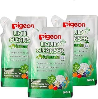 Pigeon Liquid Cleanser 200 ml (Pack of 3) | Total 600 ml | Suitable for Baby Feeding Bottles & Accessories | Multi-Purpose Cleanser | Green