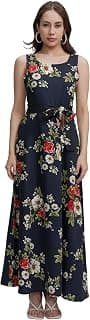 Tokyo Talkies Women's Elegant Blue Printed Maxi Dress with Sleeveless Style Perfect for Casual & Semi-Formal Occasions