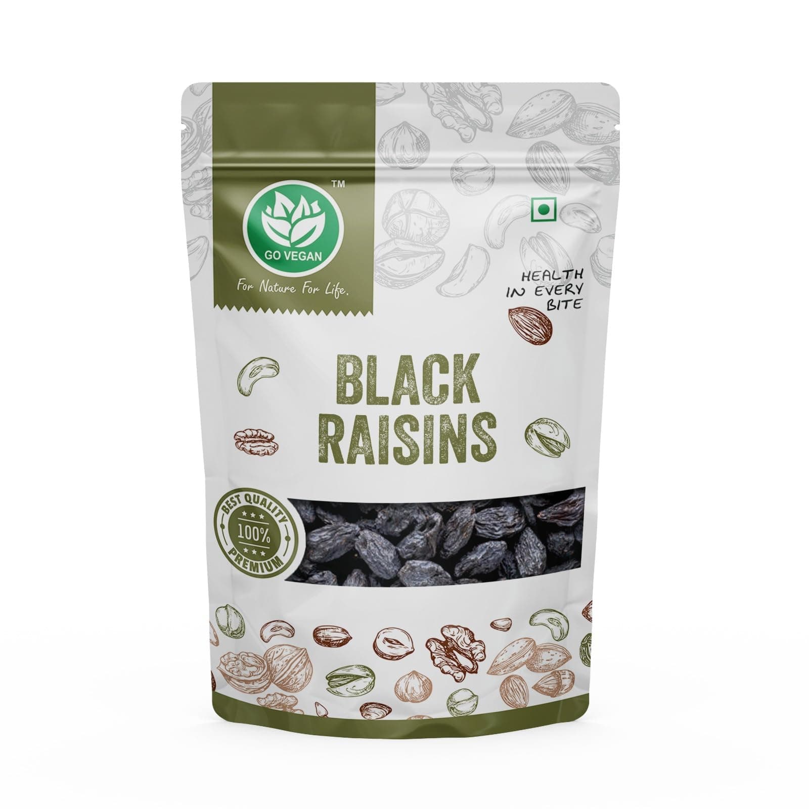 Go Vegan Premium Afghani Black Raisins Seedless | Kali Kishmish/Kismis | Dry Fruits, Healthy Snacks | Rich in Fiber, Potassium & Antioxidants | Tasty & Nutritious (250 Gram)