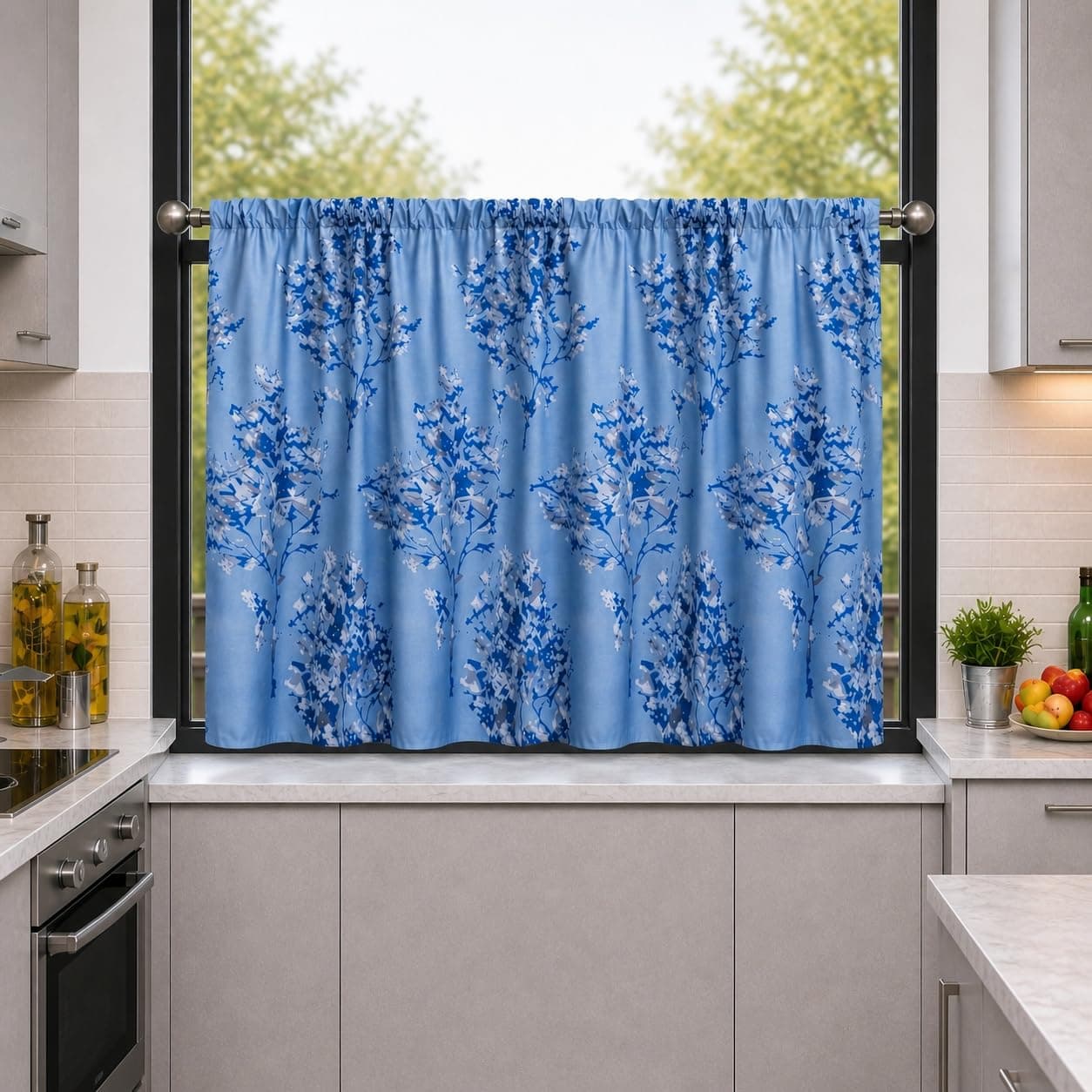 EDMOF Premium Light Filtering Valance Printed Rod Pocket Curtain, Pack of 1, Washroom Curtain (Half Window - 3ft Turquoise)