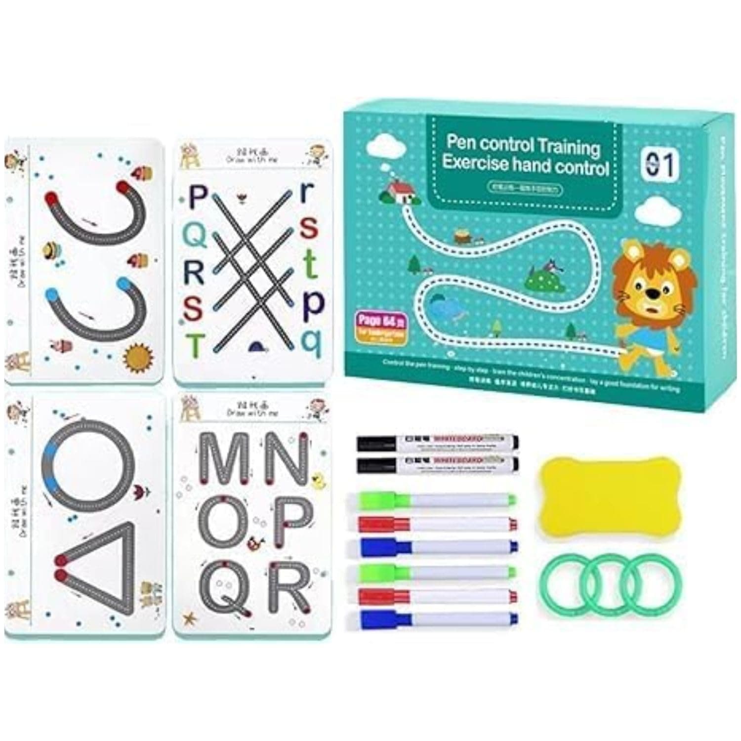 Veemok 64 Pages Magical Tracing Workbook Set, Hand Writing Pen Control Training Book for Learning to Write The Alphabets | Numbers, Preschool Educational Reusable Learning Book for Kids (Blue)