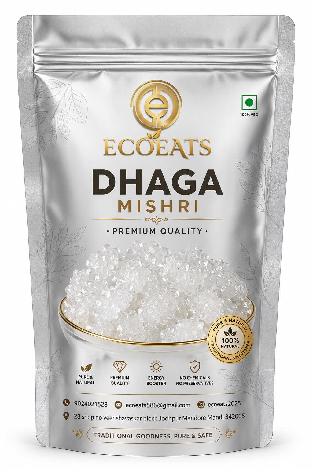 Ecoeats Dhaga Mishri 1kg | Natural Rock Sugar | Thread Mishri | Crystal Mishri | Pure Ayurvedic for Prasad, Pooja & Daily Use | Traditional Digestion & Energy