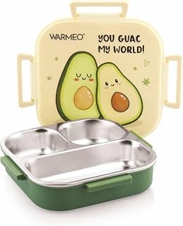 WARMEO Jerry Insulated Lunch Box with Three Compartment BPA Free, Kids Lunch Box,Food Grade Ideal for School, Picnic, Office & Outdoor - 500ml Avocado, Stainless Steel