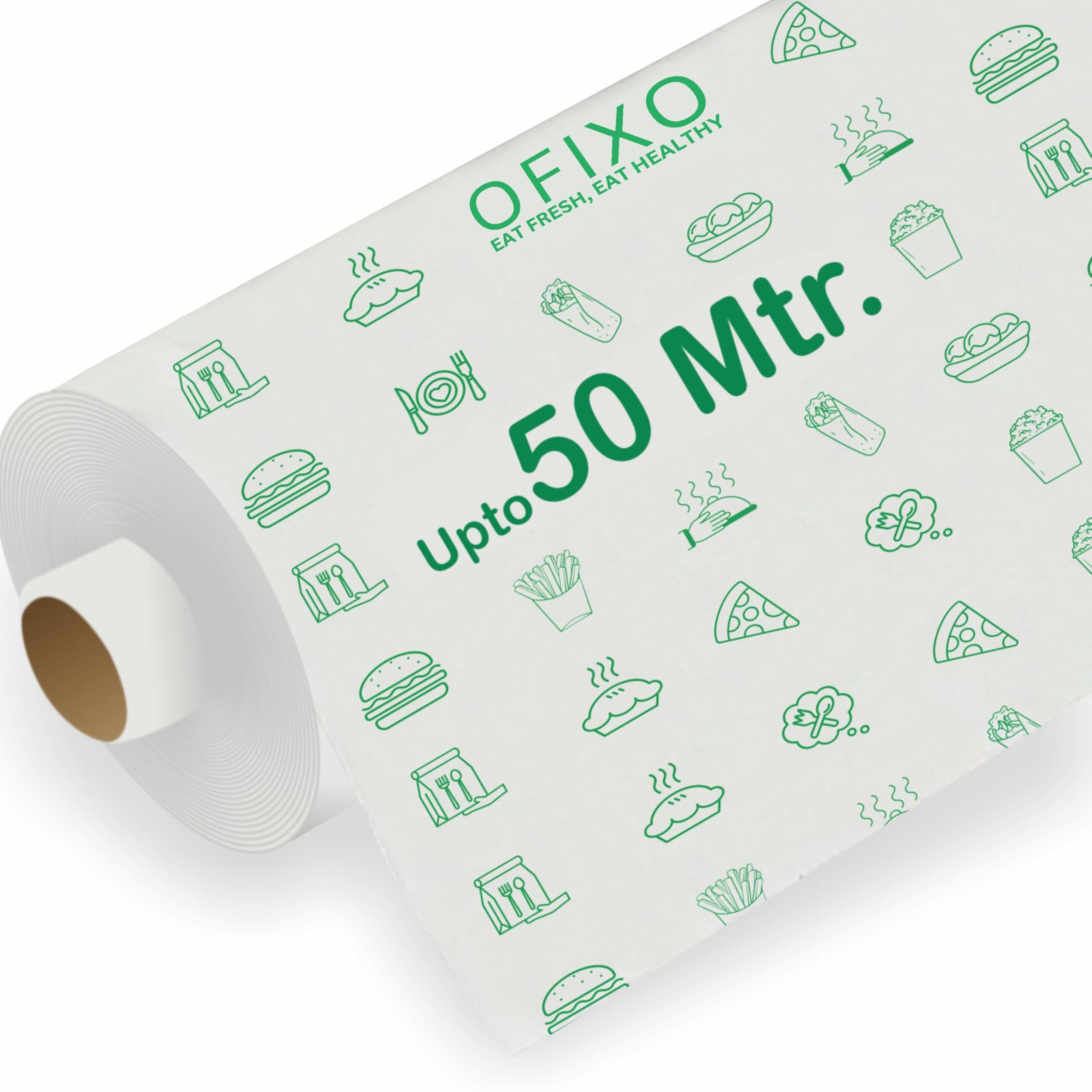 OFIXO 500 Gram (Upto 50 Meters) Premium Non-Stick Butter Wrapping, Food Wrapping Paper Roll. Re-heatable Non Stick Paper, Oven Safe Parchment Paper Food Wrapping Paper
