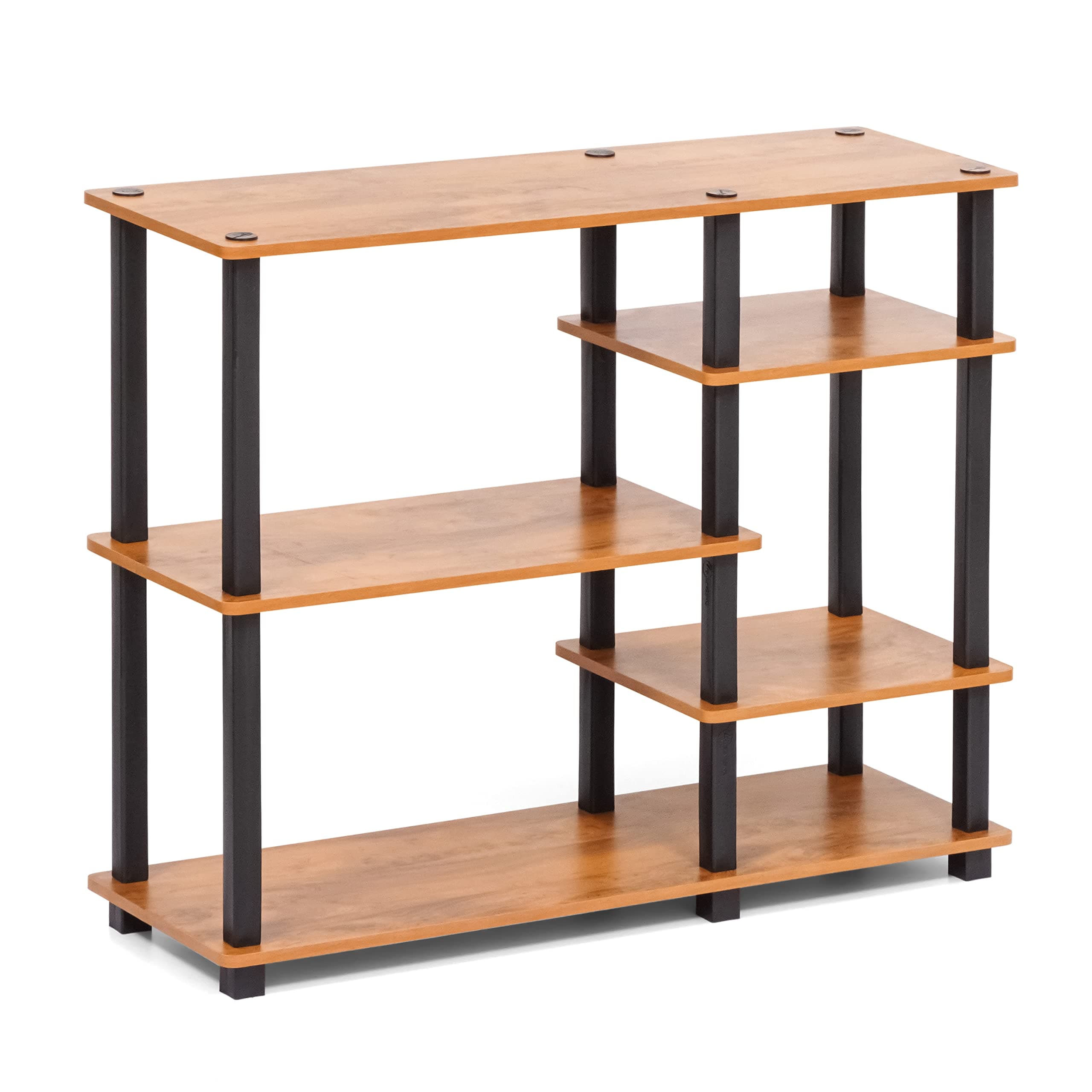 Livzing Turn N Tube 5 Tier Kitchen Storage Rack-Wooden Microwave Oven Stand with Open Storage Rack-Book Shelf for Home,Office,Library-Open Shelf Storage for Kitchen,Living Room-Brown