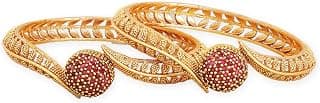 Rubans Set of 2 22K Gold-Plated Stylish Stone Studded Traditional Bangles for Womens & Girls